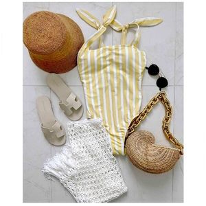 Women’s Striped Square Neck Medium Coverage One Piece Swimsuit - Kona Sol